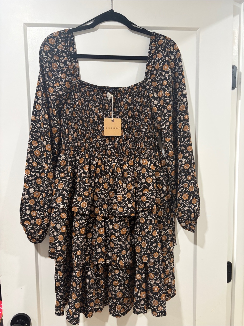 Blu Pepper Black, Brown & Cream Smocked Waist Skirt